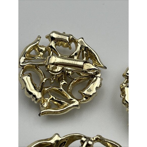 Vintage Sarah Coventry Brooch & Clip Earring Set Vines Rhinestones & Faux Pearls - Picture 4 of 6